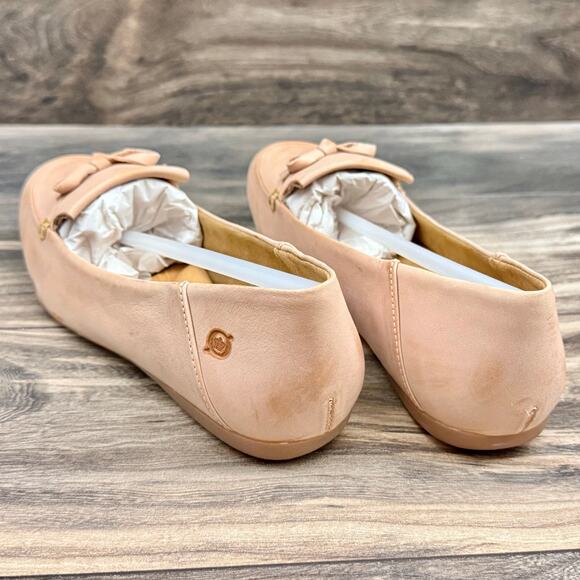 NIB Born Mahwah 9M Bow Leather Flats Burnished Detailing Lt Link Cantaloupe - Picture 7 of 10